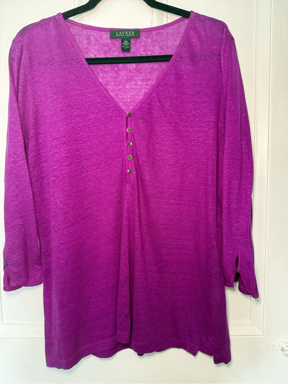 Lauren Ralph Lauren 100% Linen Purple Henley - Large